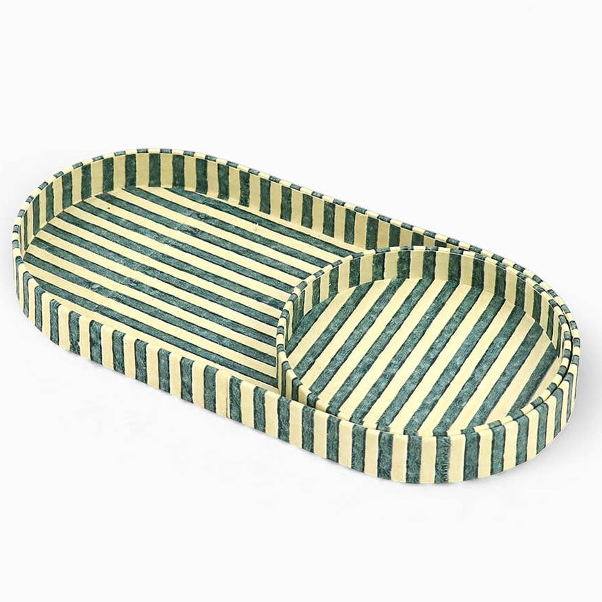 Block Printed Desk Tray Set - Classic Stripe Blue/Ochre