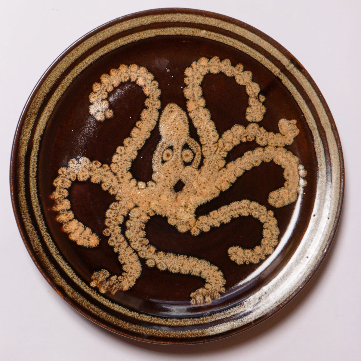 Studio Pottery Slipware Charger With Octopus Decoration