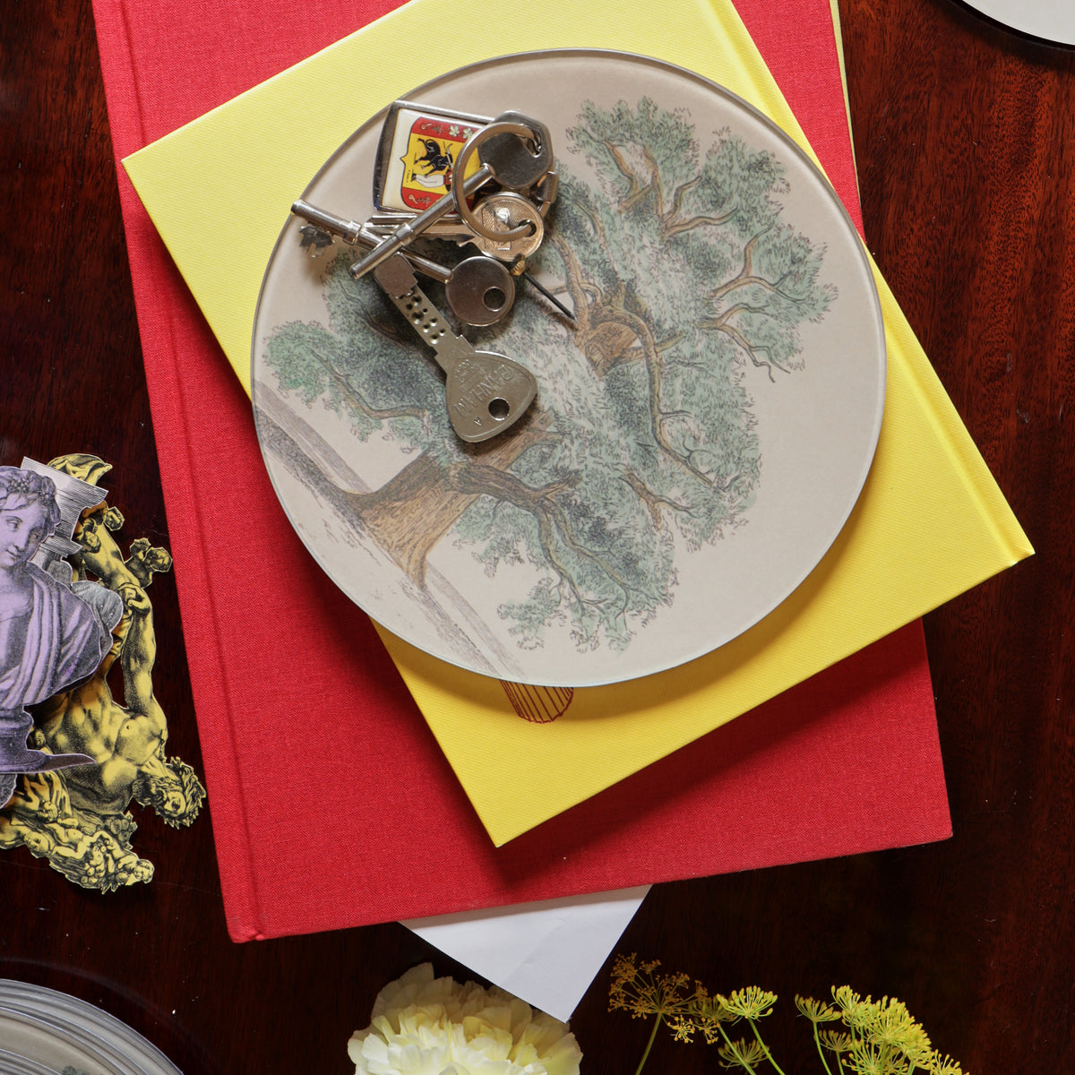 7" Round Cedar Tree Decoupage Tray