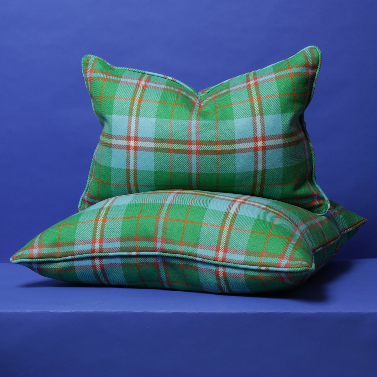 Large Check Lambswool Cushion - Apple