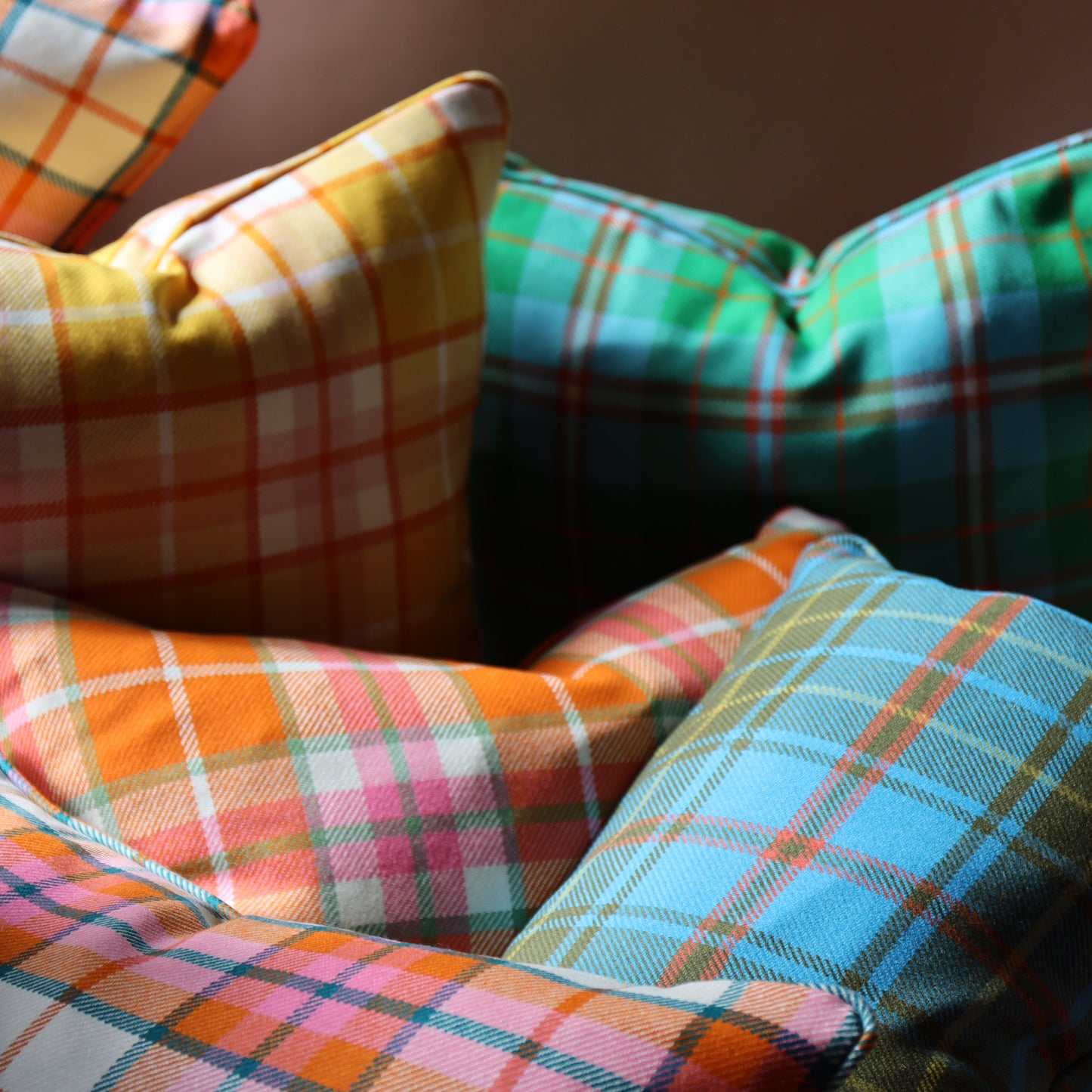 Large Check Lambswool Cushion - Strawberry