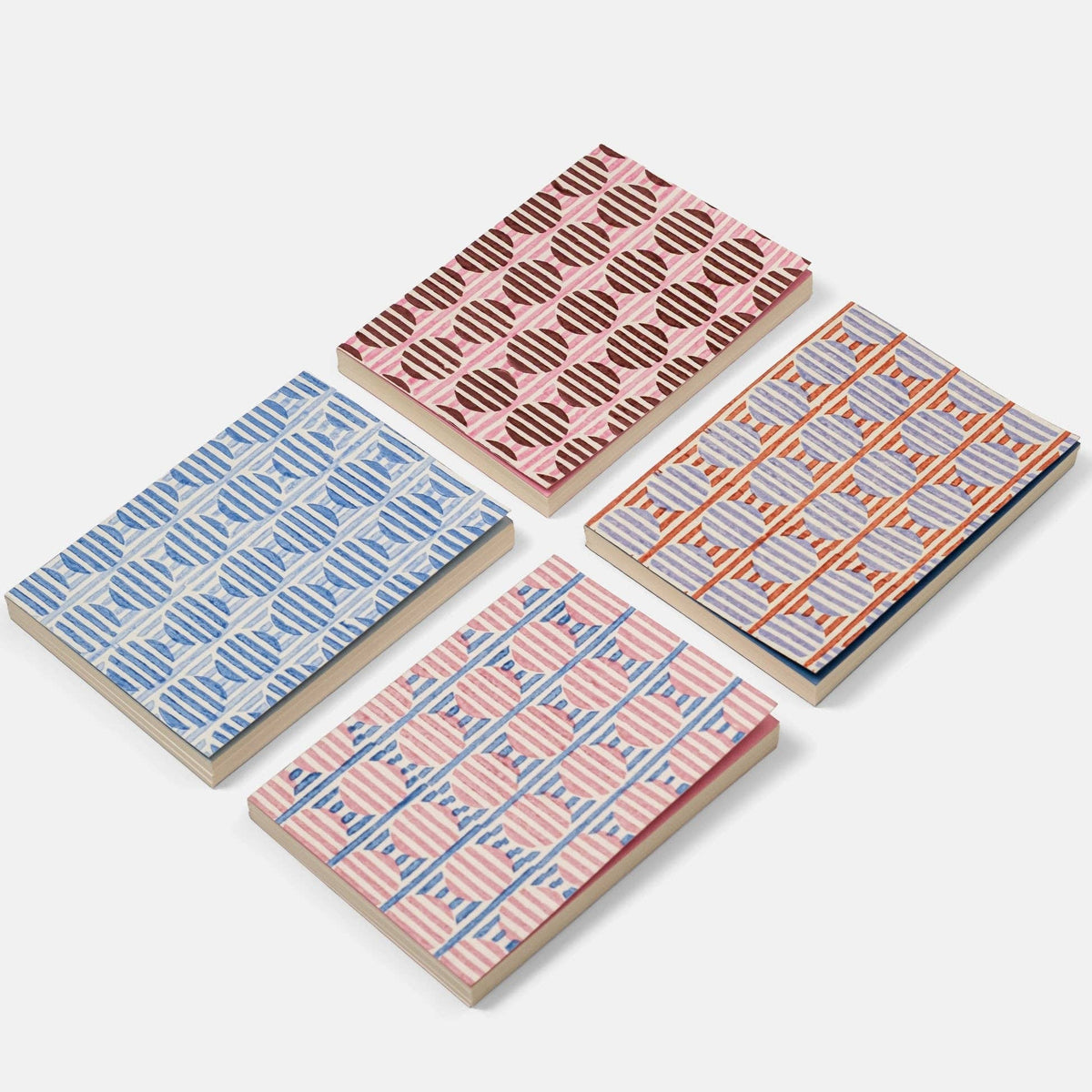 A5 Block Print Notebook - Blue Striped Circles Striped Circles