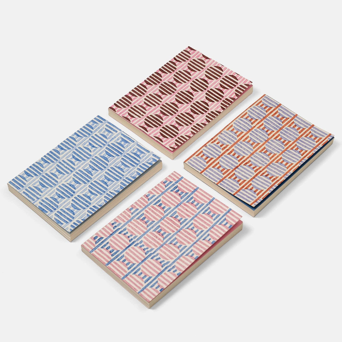 A5 Block Print Notebook - Striped Circles Pink & Burgundy