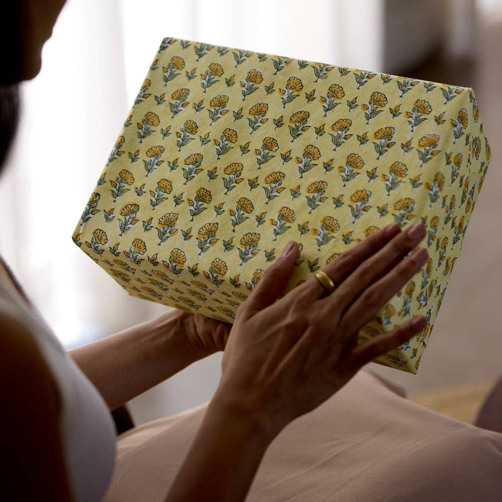 Block Printed Wrapping Paper - Ditsy Floral Sunshine