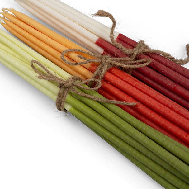 Two-Tone Thin Taper Candles - Saffron and Rust - Pack of 12