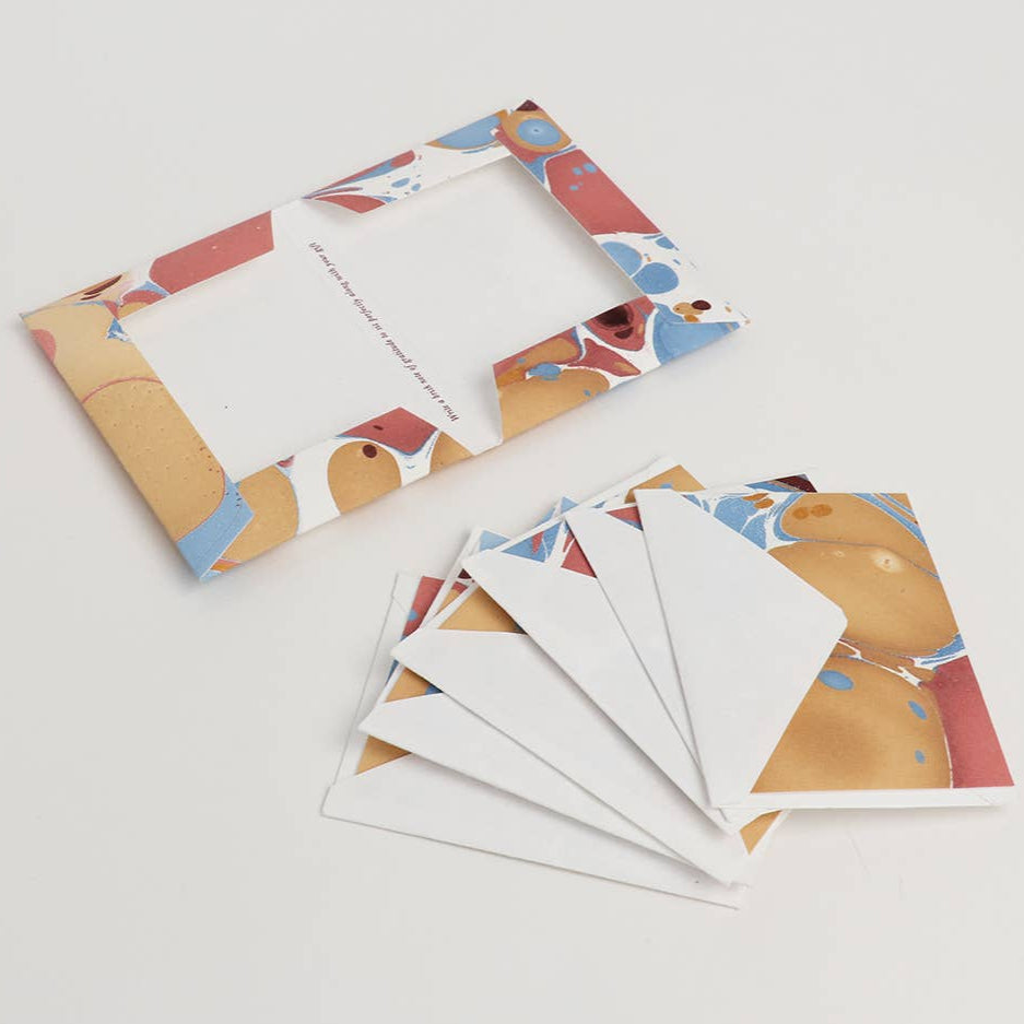 Hand Marbled Notecard Set - 6 Cards: Desert Feather