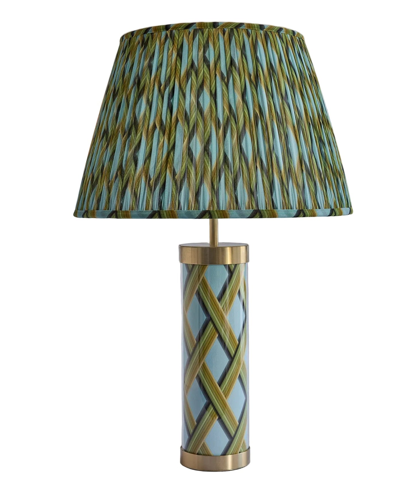 Trellis Work - Sky Blue Glass & Brass Lamp