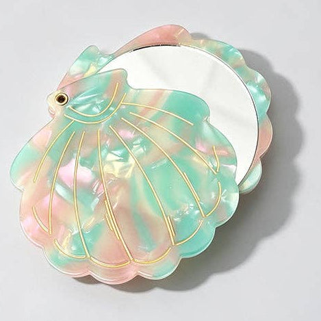 Seashell Acetate Compact Mirror - Green