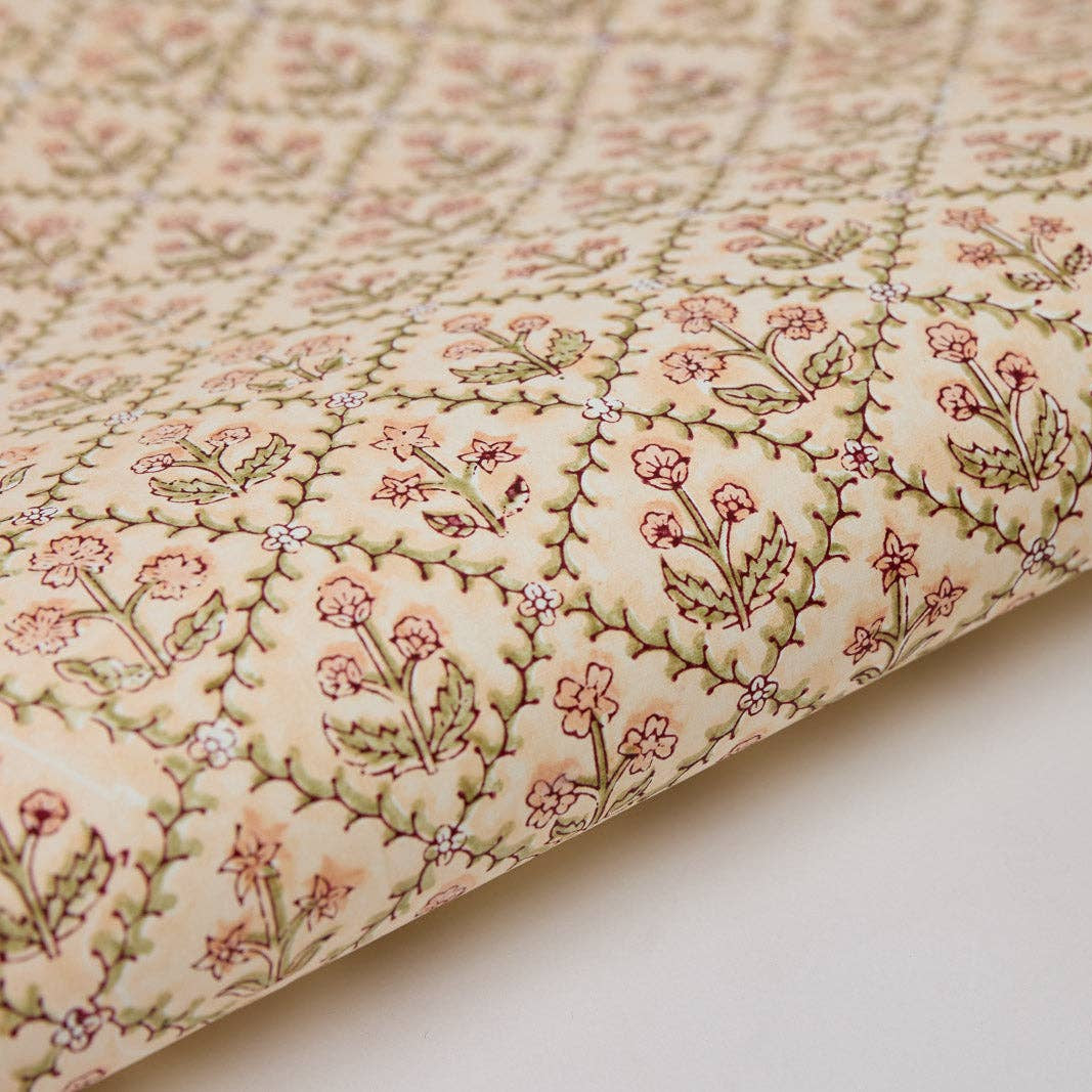 Block Printed Wrapping Paper - Floral Lattice Terracotta