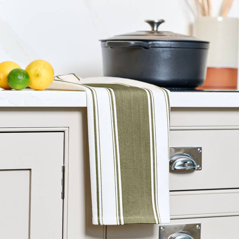 Striped Cotton Tea Towel - Olive Green
