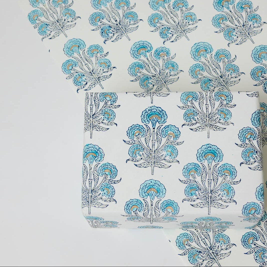 Block Printed Wrapping Paper - Aurora Blue Opal