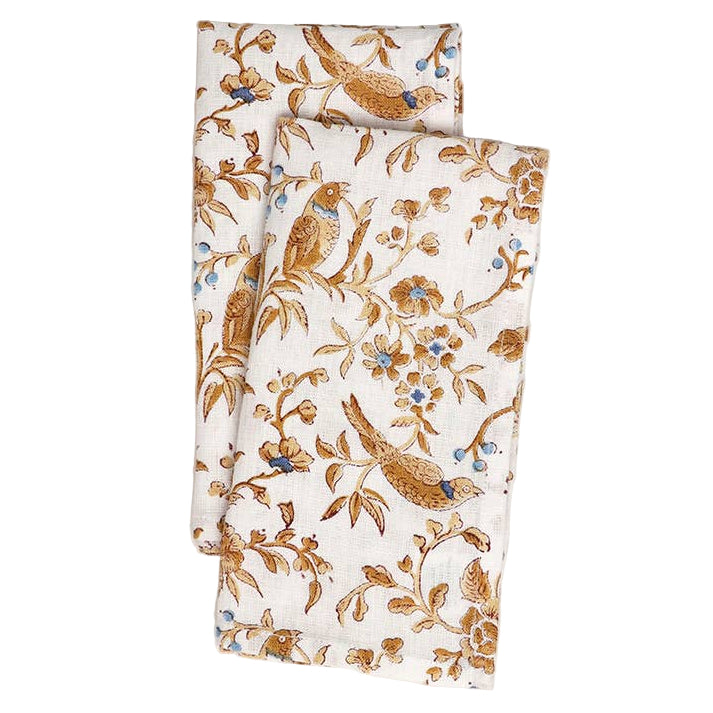Block Printed Linen Napkin Set Of 2 - Robin & Peony: Yellow