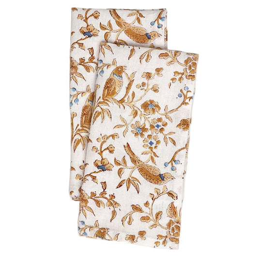Block Printed Linen Napkin Set Of 2 - Robin & Peony: Yellow