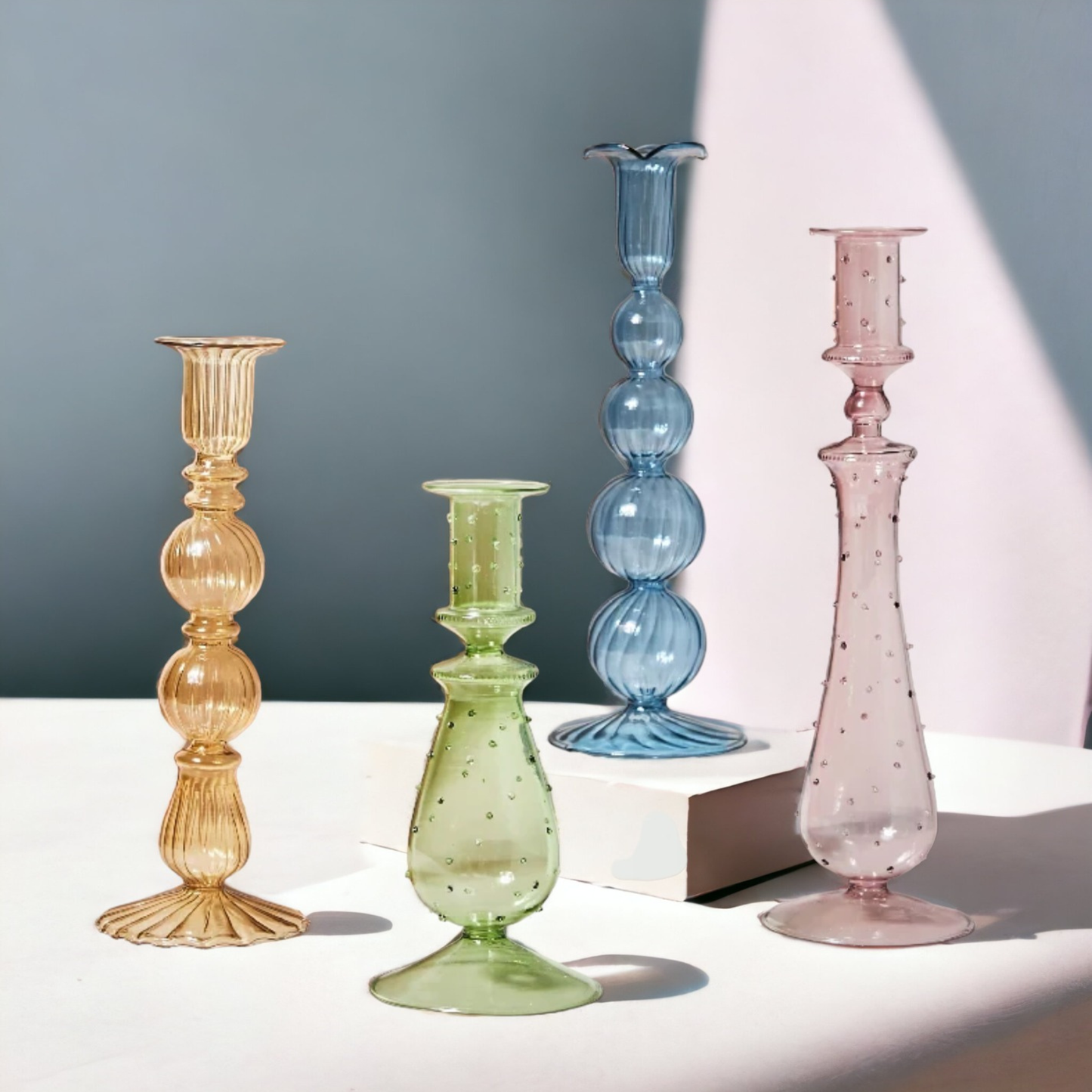 Glass Candlestick: Blue