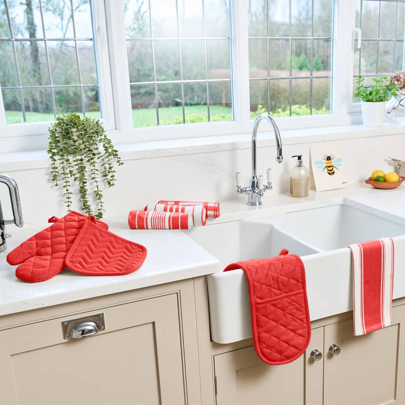 Striped Cotton Tea Towel - Scarlet