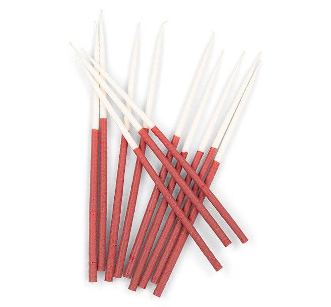 Two-Tone Thin Taper Candles - Guardsman Red and Pearl - Pack of 12