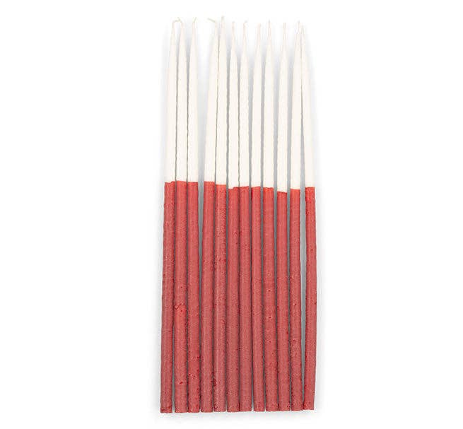 Two-Tone Thin Taper Candles - Guardsman Red and Pearl - Pack of 12