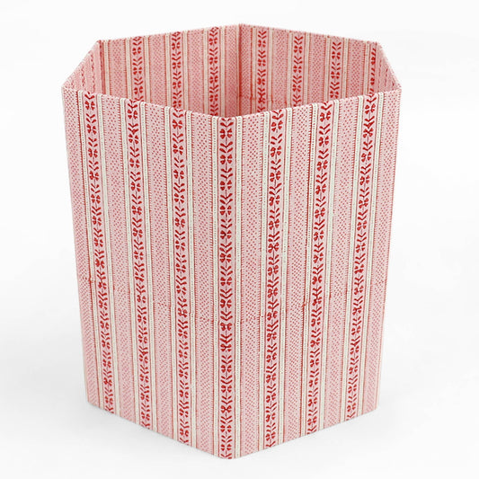 Hexagon Collapsible Basket - Floral Stripe red