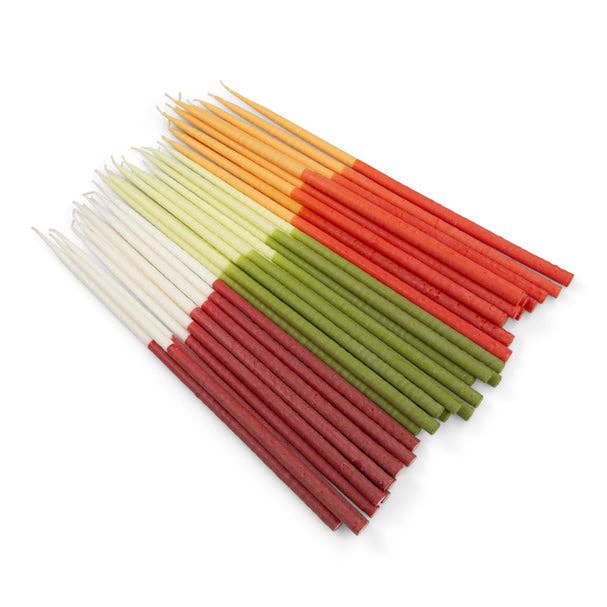 Two-Tone Thin Taper Candles - Guardsman Red and Pearl - Pack of 12