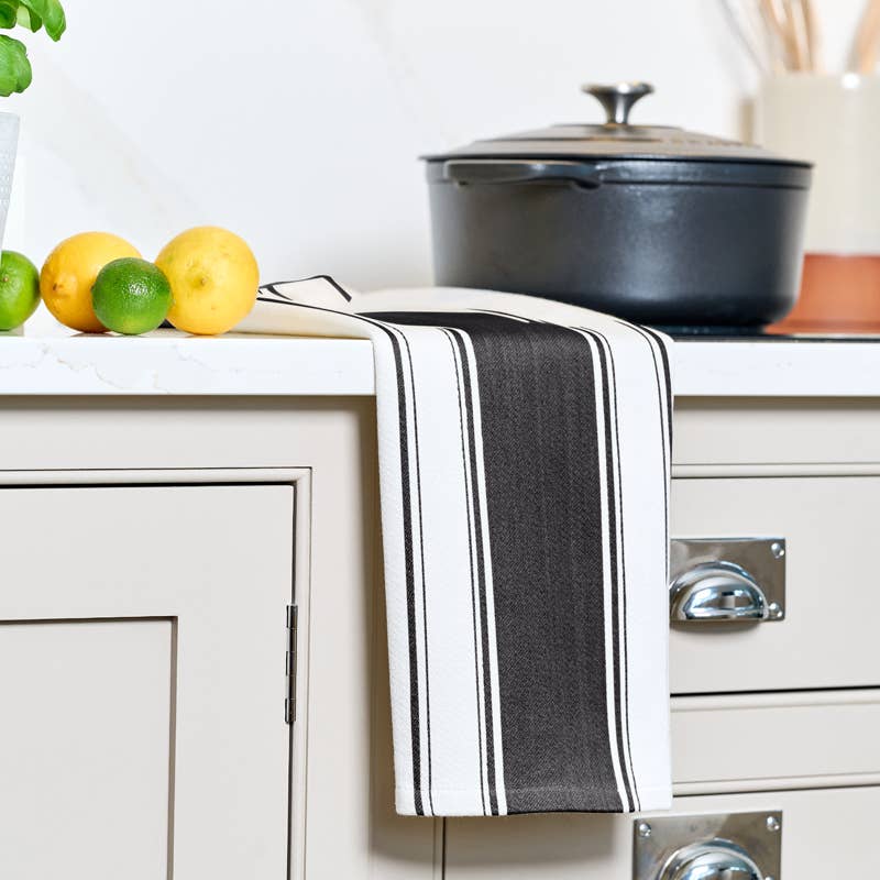 Colour Striped Tea Towel -  Black