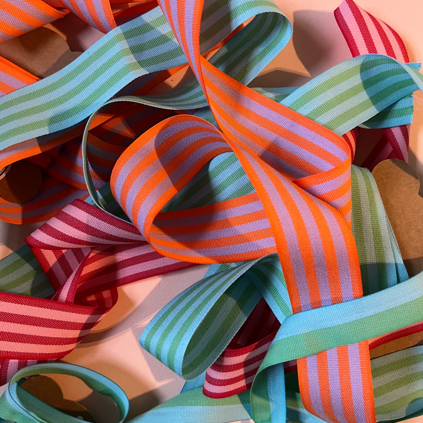 Red/Pink Cotton Striped Ribbon 35mm x 5m