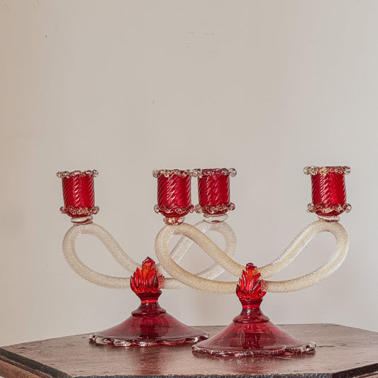 A Pair of Early 20th Century Murano Glass Candlesticks