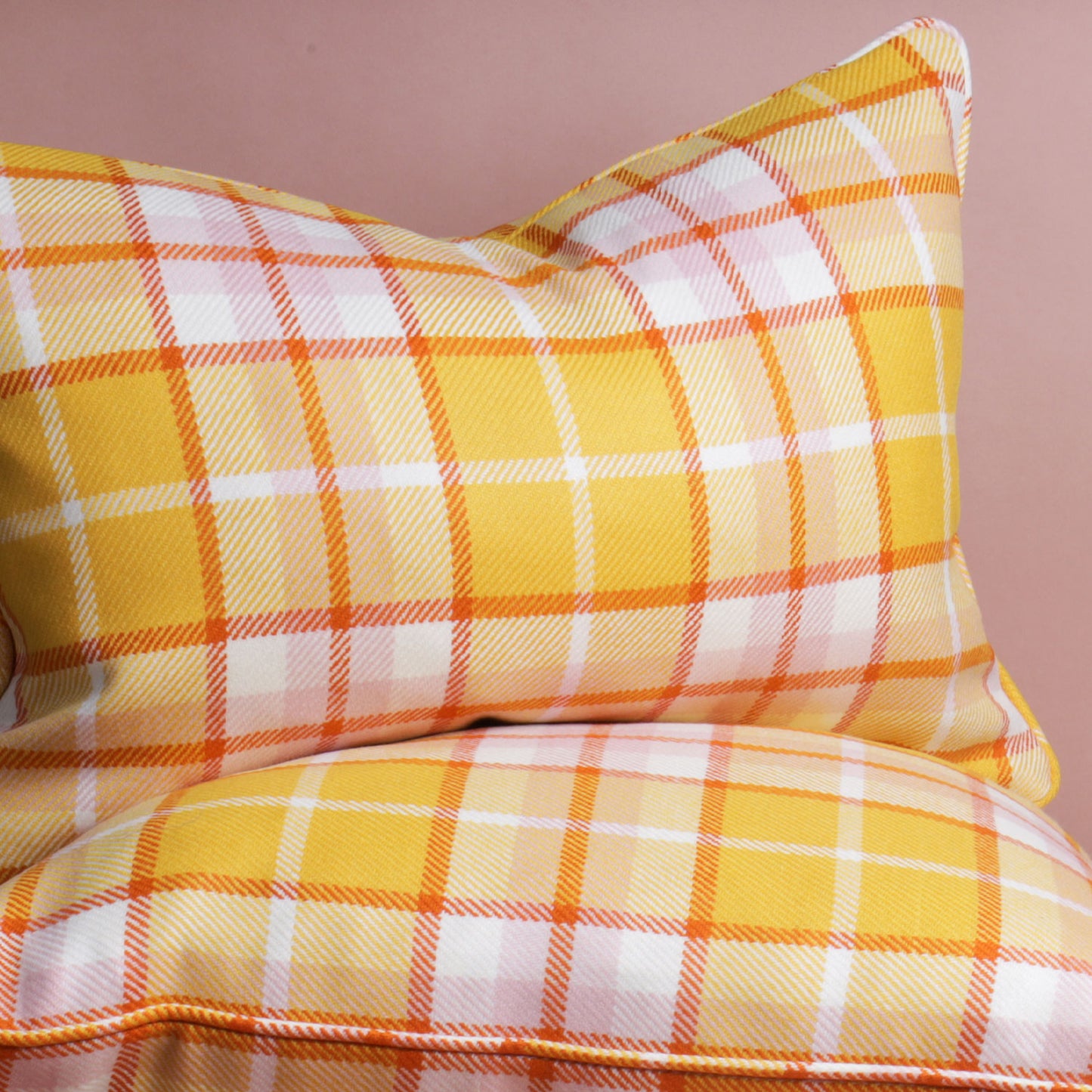 Large Check Lambswool Cushion - Gold