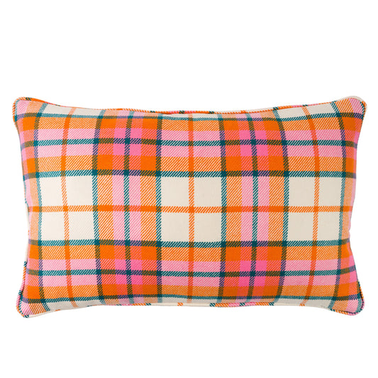 Large Check Lambswool Cushion - Strawberry
