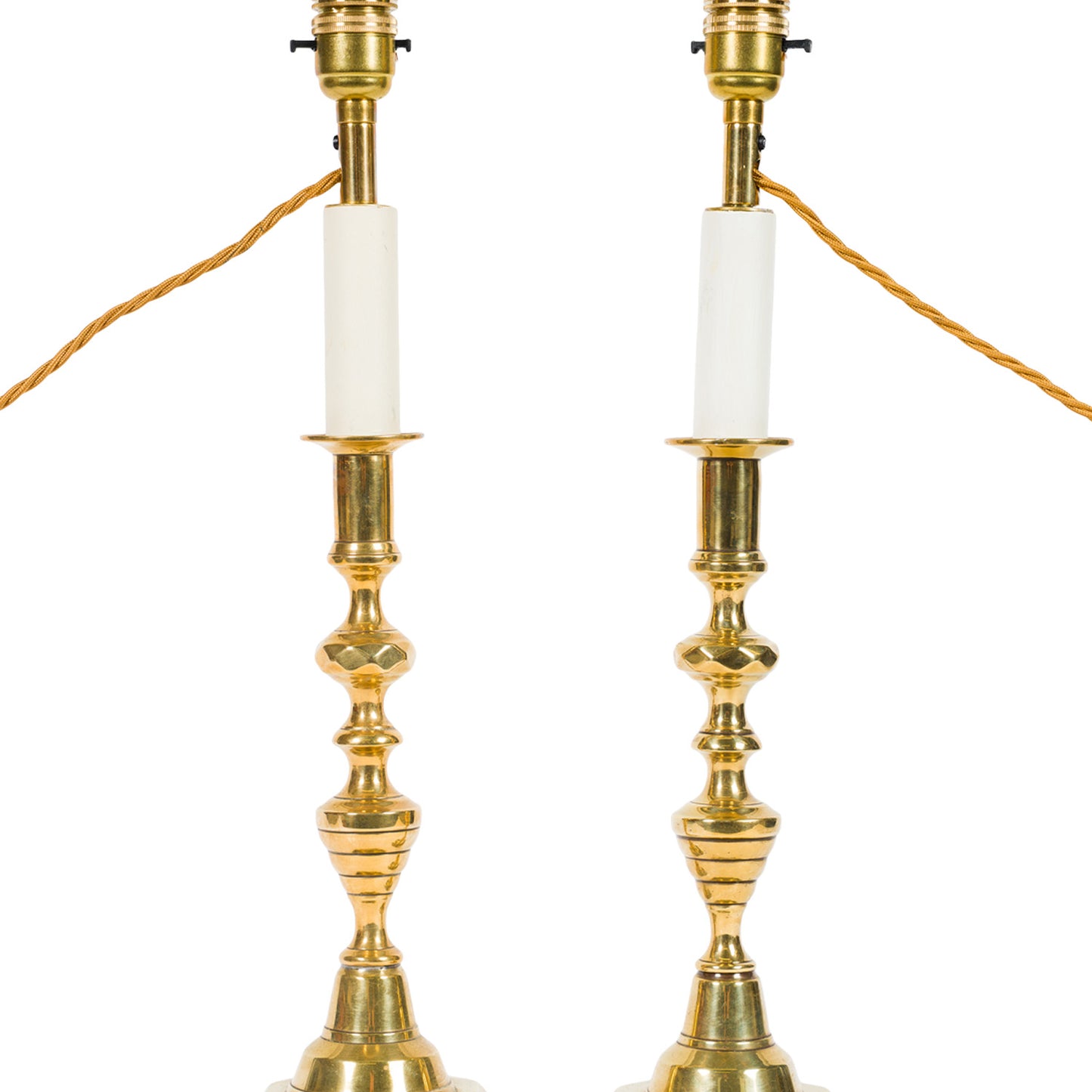 Pair Antique Tall Brass Candlestick Lamps