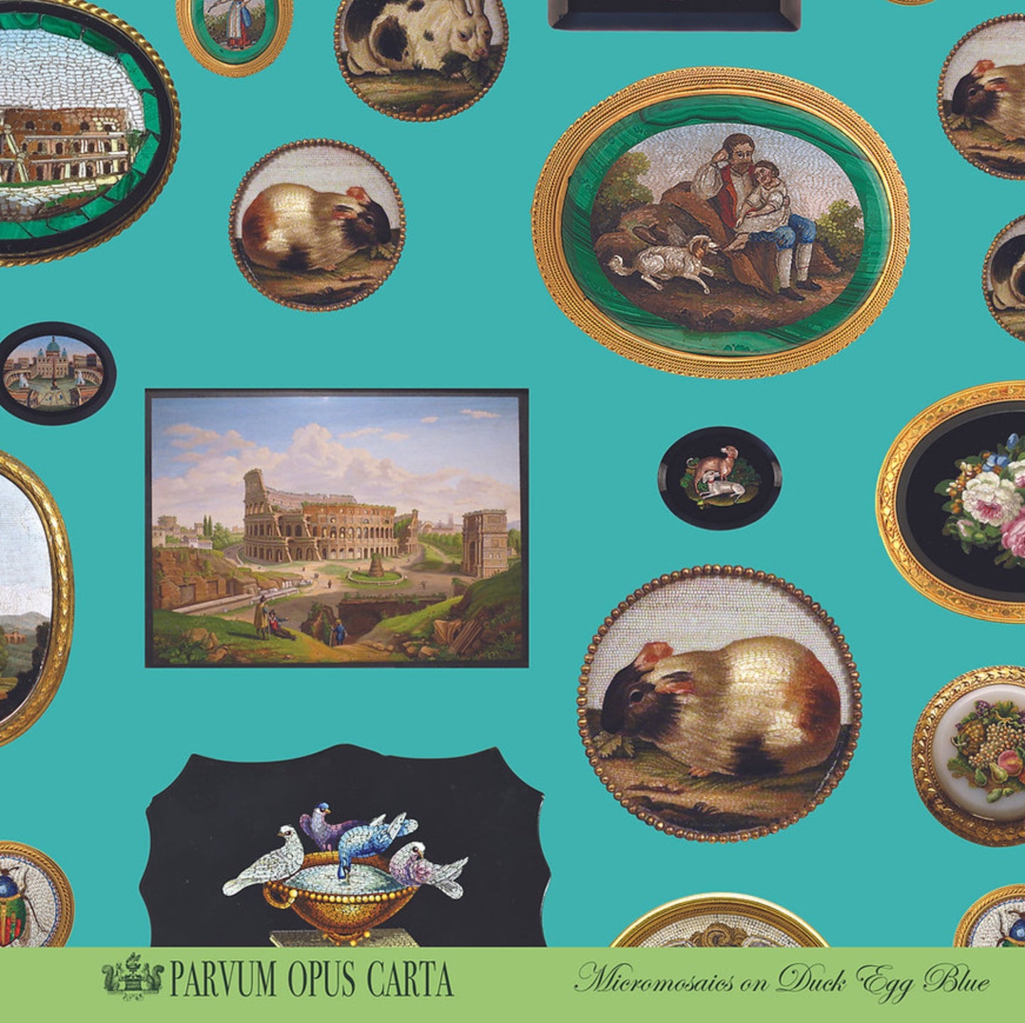 Micromosaics on Duck Egg Blue Paper