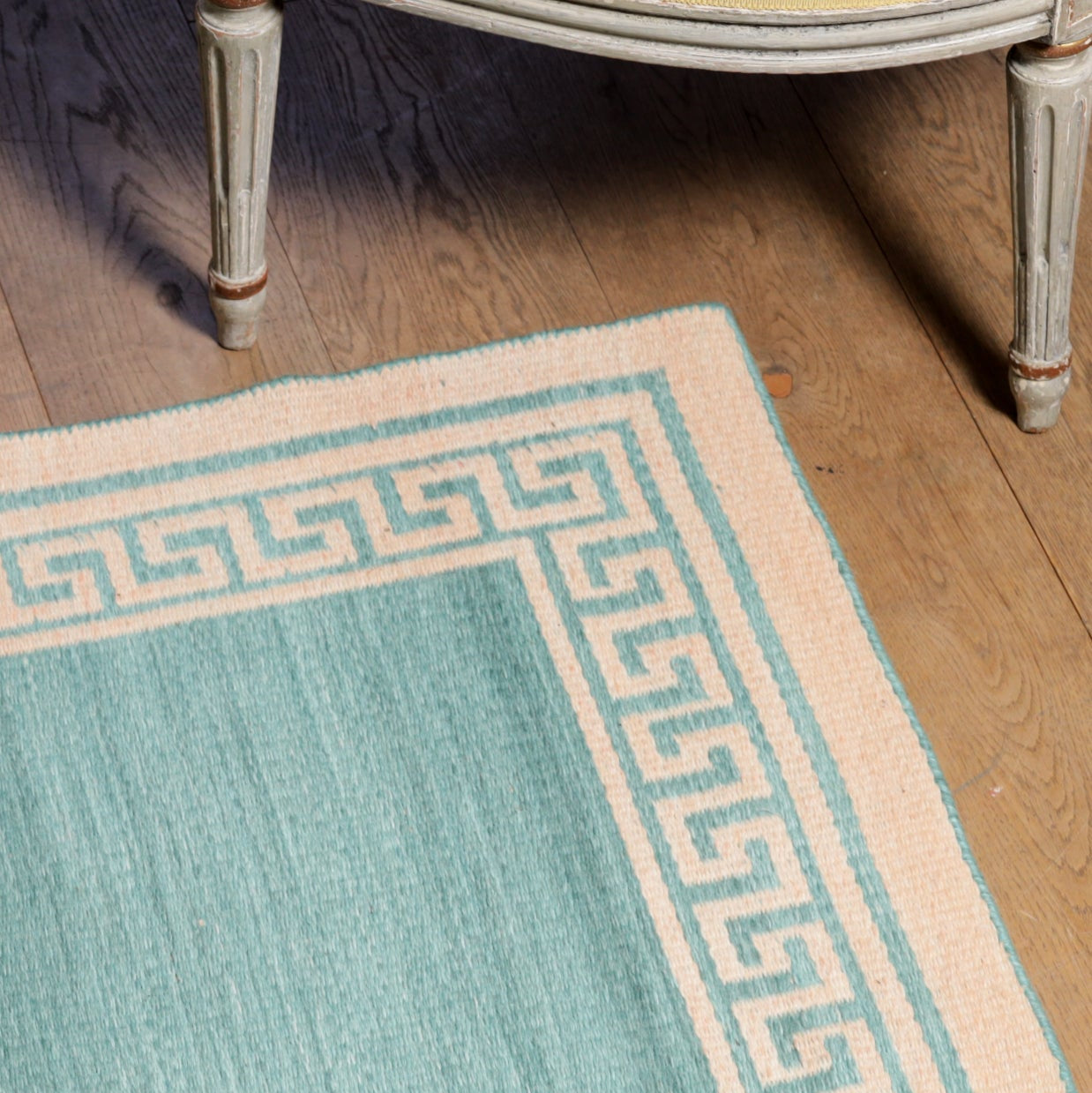 Pink & Green Greek Key Reversible Rug