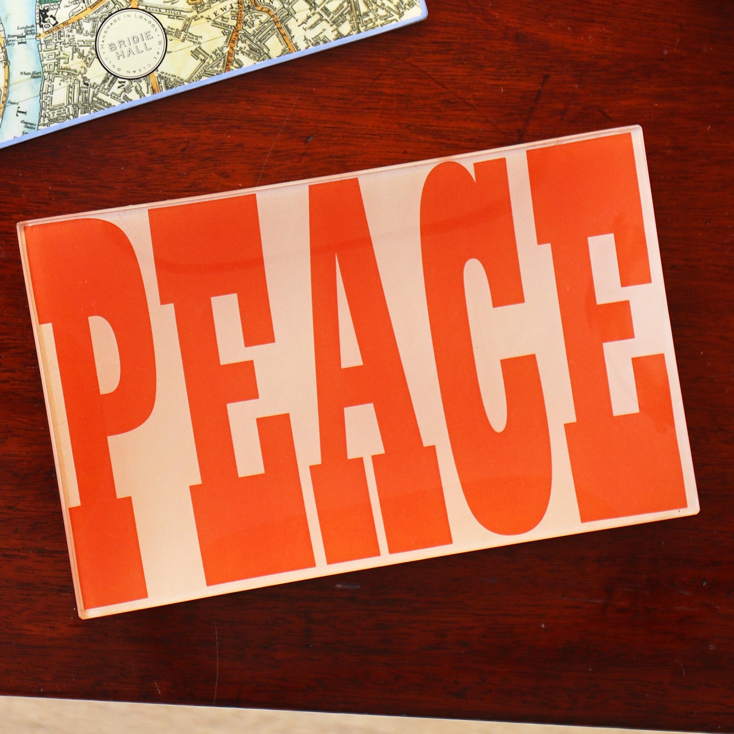 5" x 8" Peace Decoupage Tray - Peach & Red
