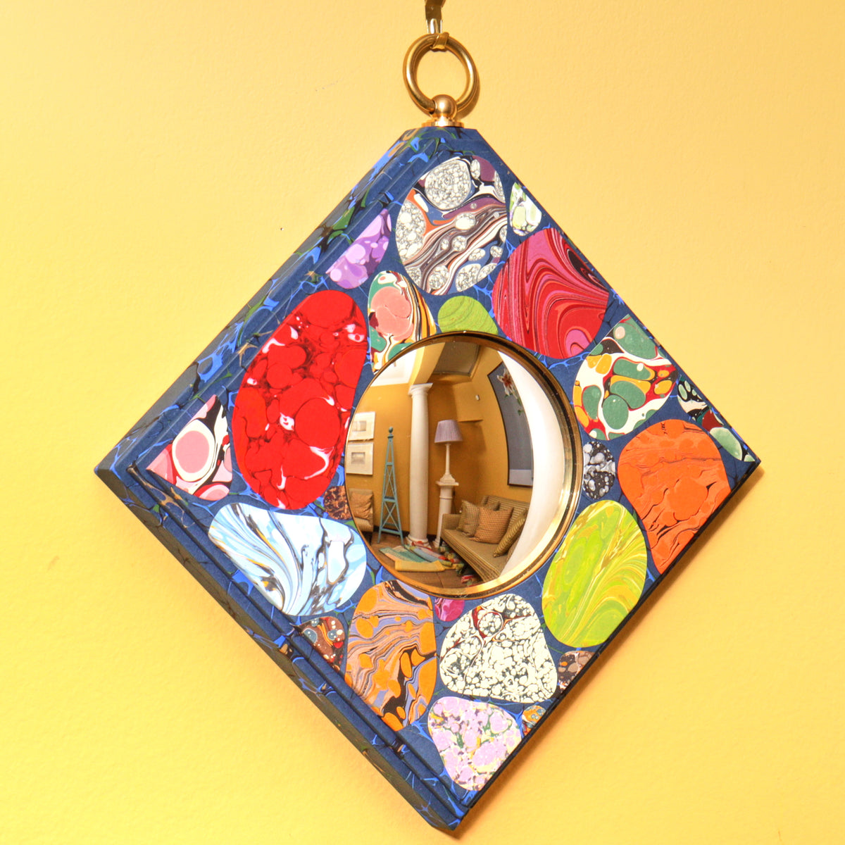 Diamond Mirror - Blue with Specimen Marbles