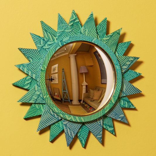 Large 24-Point Star Mirror - Green Paste Paper