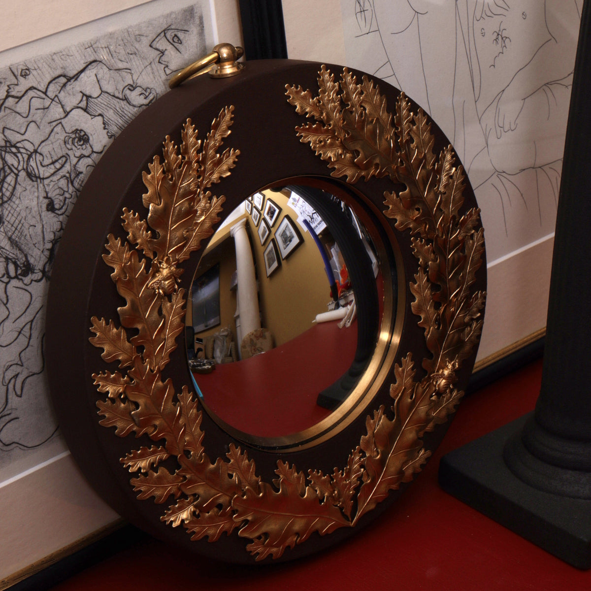 Brass Oak Leaf Wreath Mirror - Brown