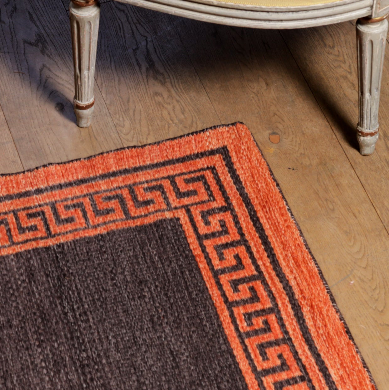 Burnt Orange & Brown Greek Key Reversible Rug
