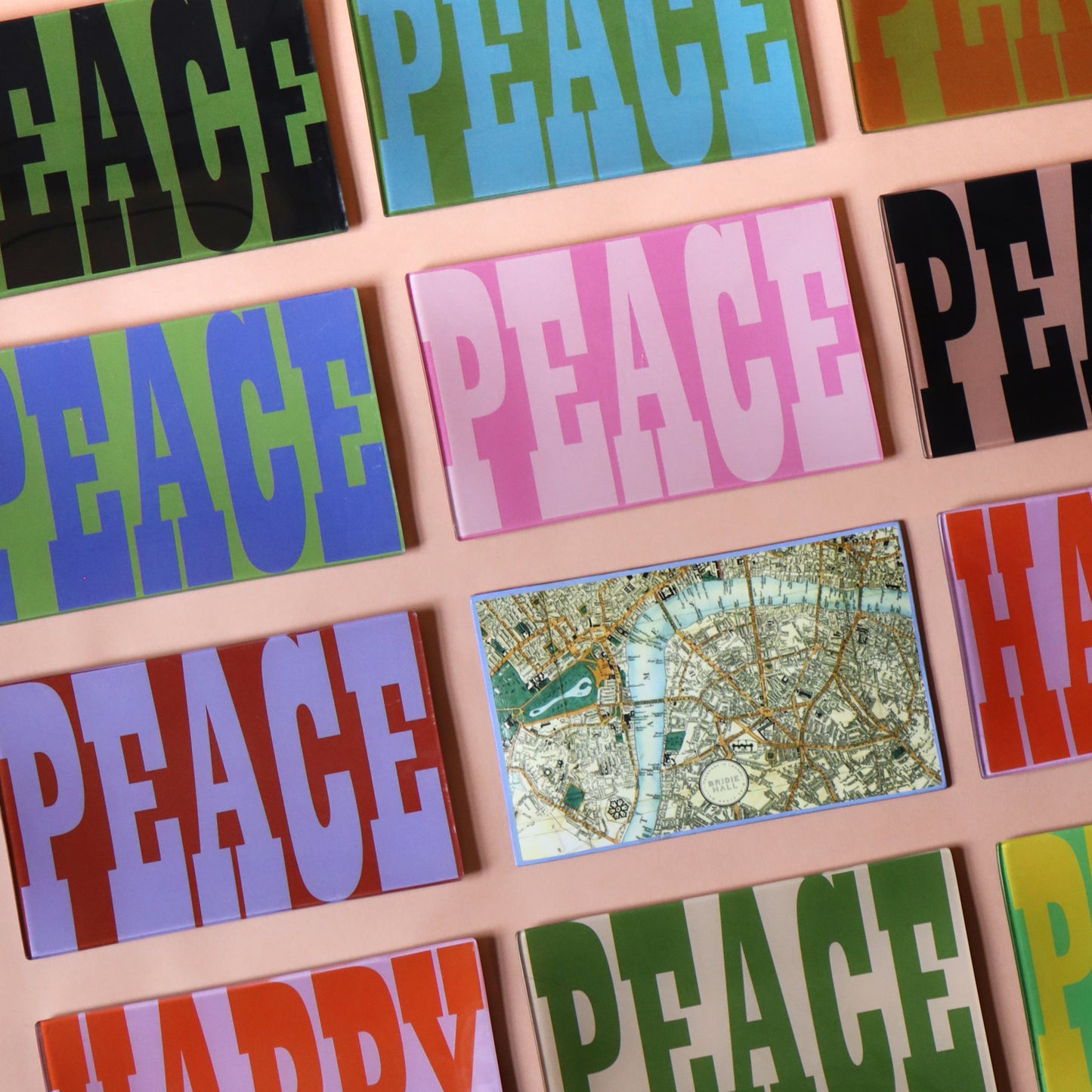 5" x 8" Peace Decoupage Tray - Dark Pink & Light Pink