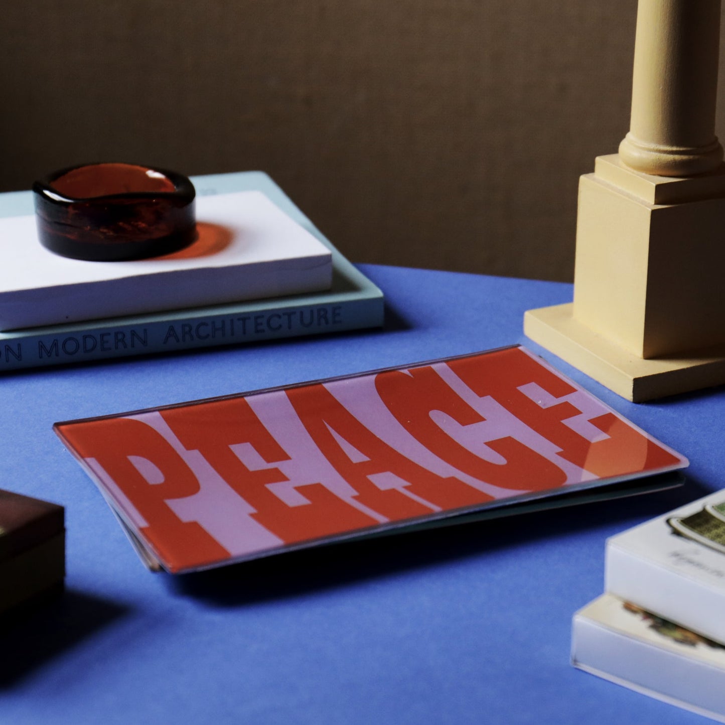 5" x 8" Peace Decoupage Tray - Red Oxide & Lilac