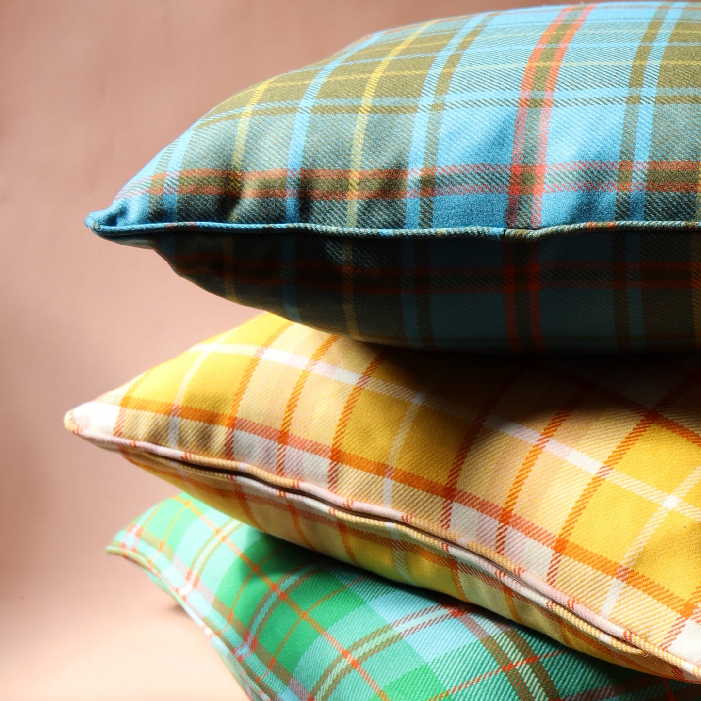 Large Check Lambswool Cushion - Marina