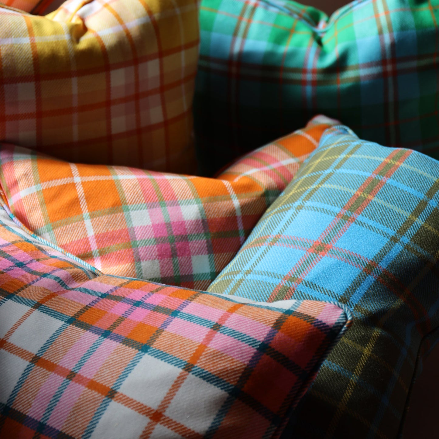 Large Check Lambswool Cushion - Strawberry