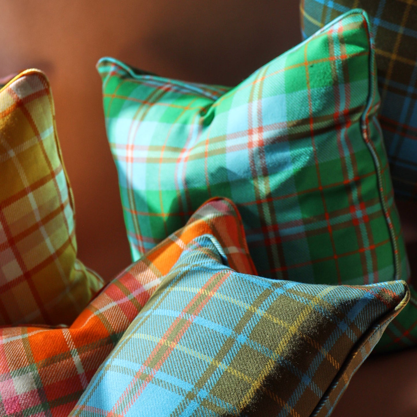 Large Check Lambswool Cushion - Apple