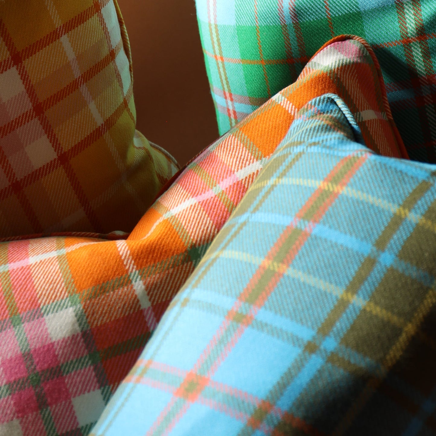 Large Check Lambswool Cushion - Strawberry