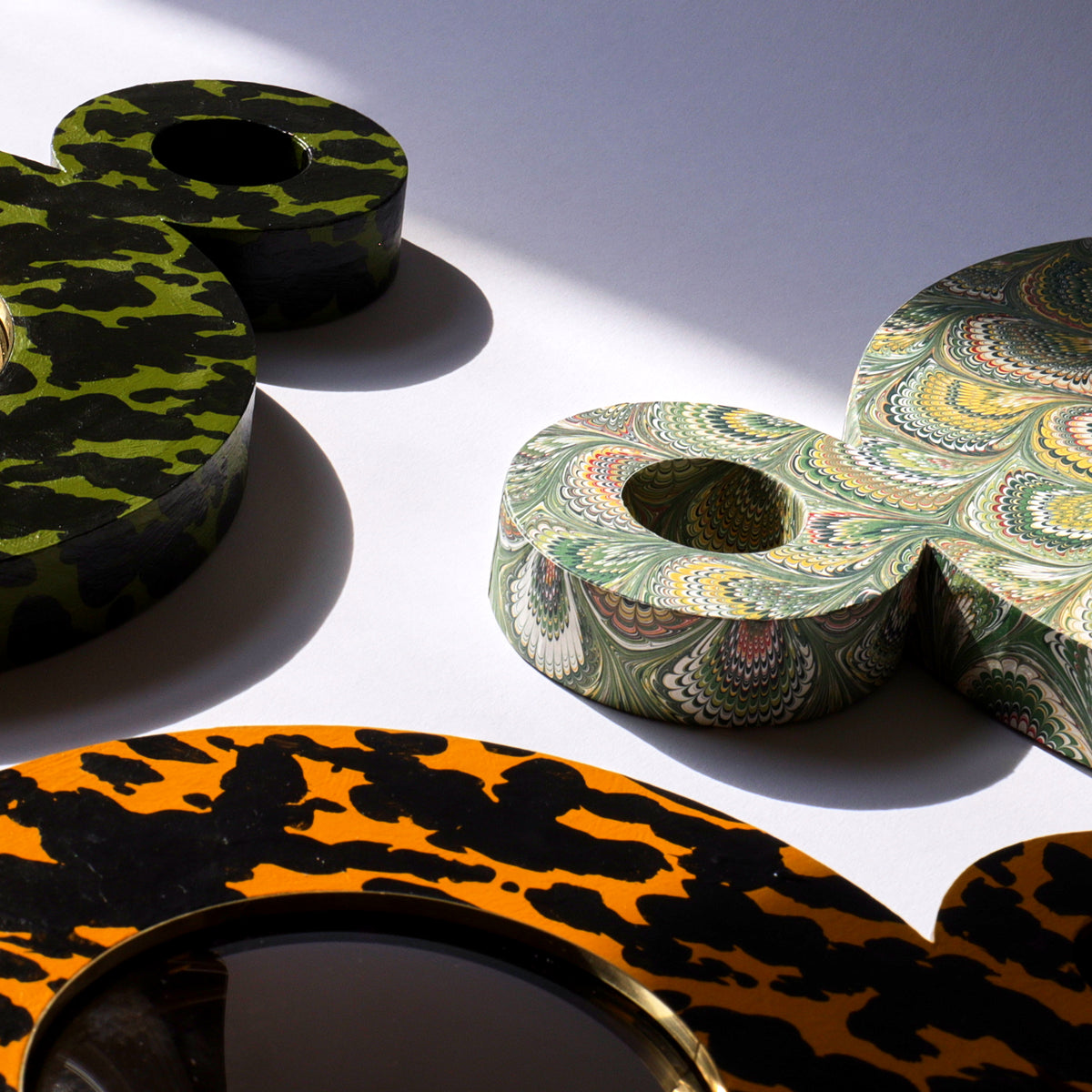 Double Ring Mirror, Hand-painted Tortoiseshell - Green