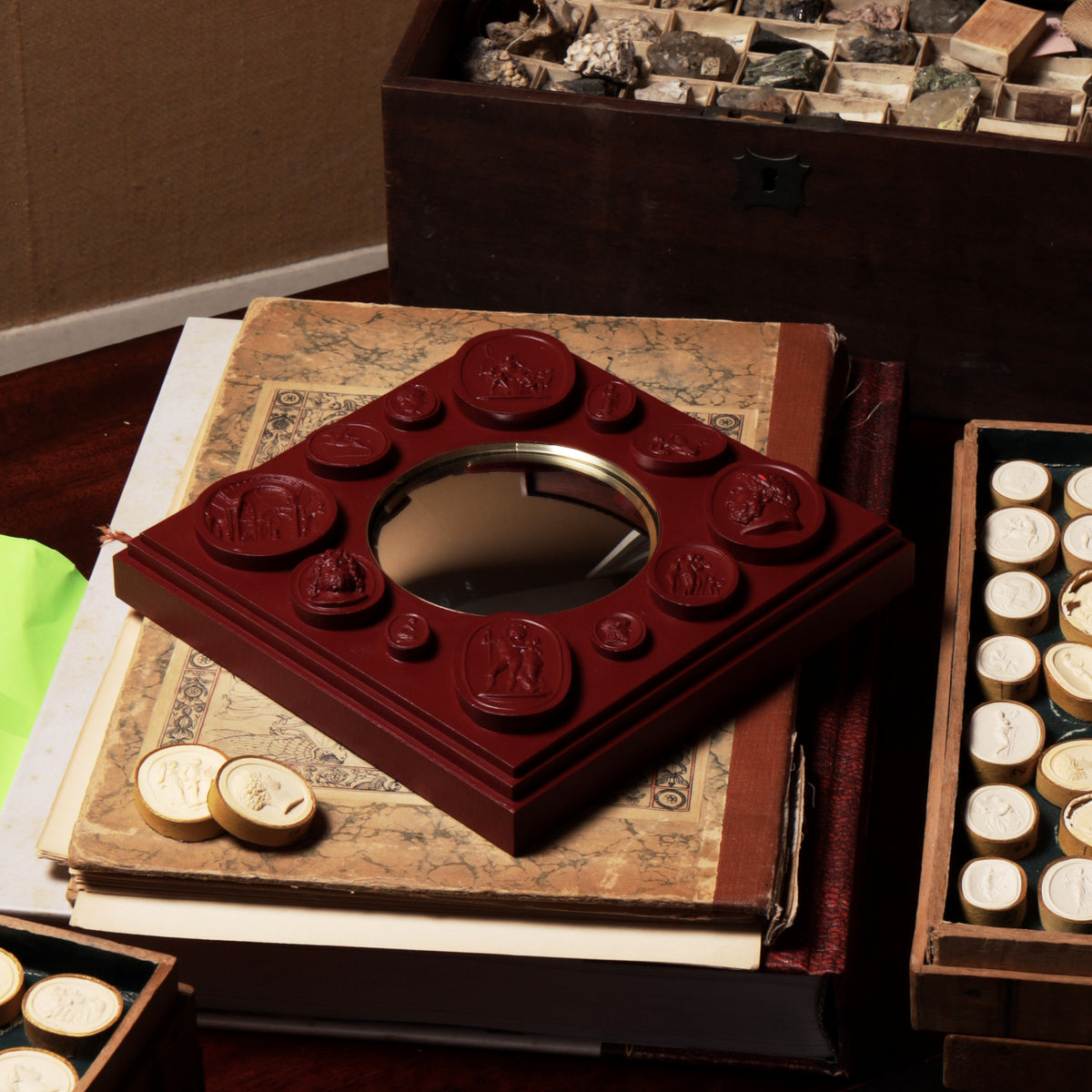 Diamond Mirror with Intaglios - Claret