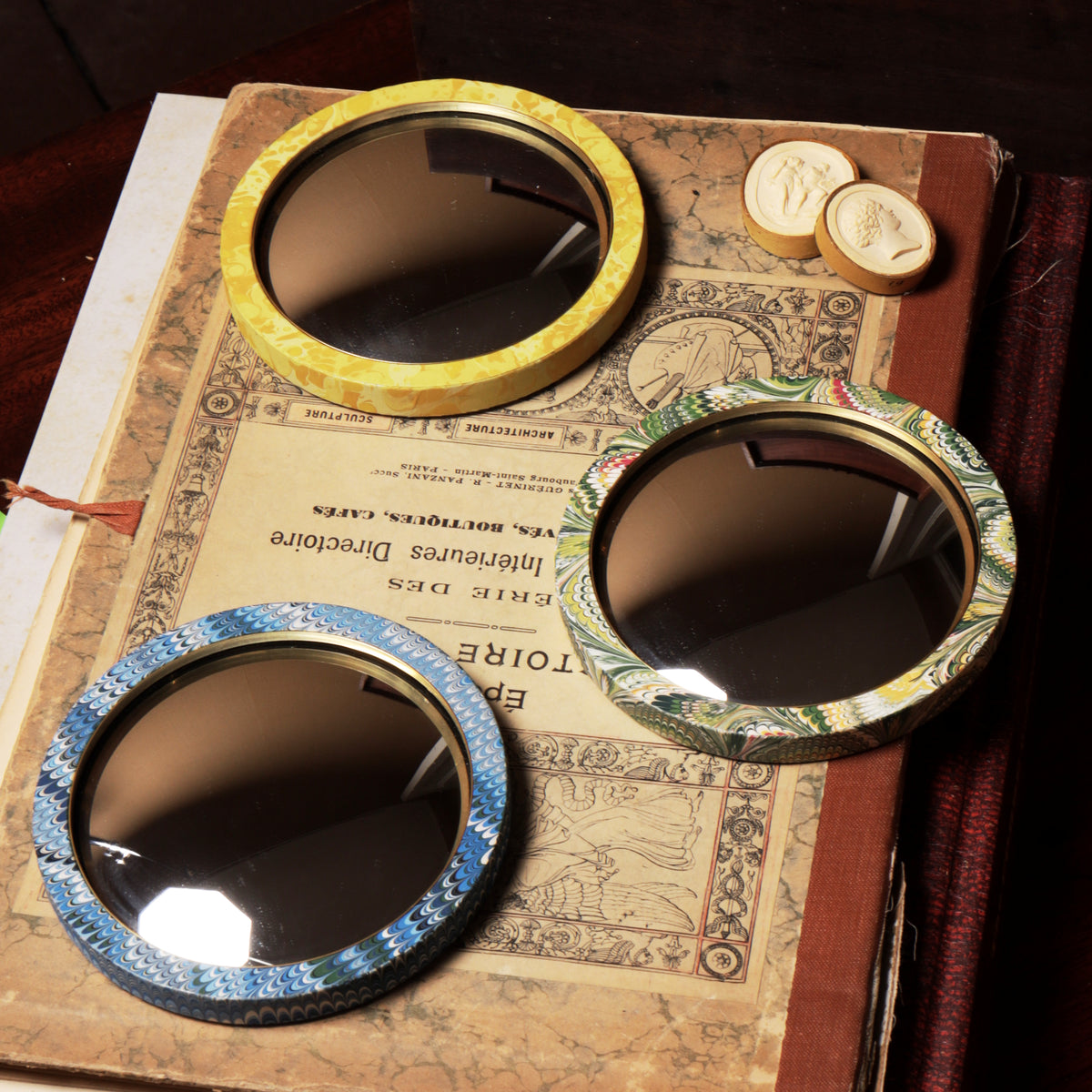 Simple Round Mini Convex Mirror - Green Peacock