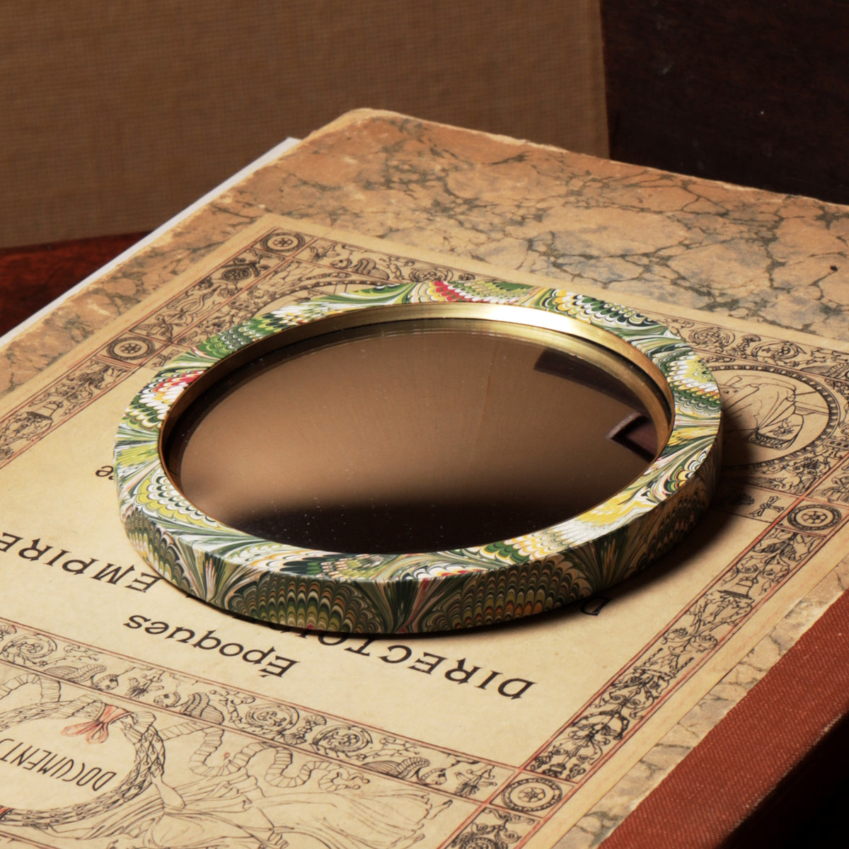 Simple Round Mini Convex Mirror - Green Peacock