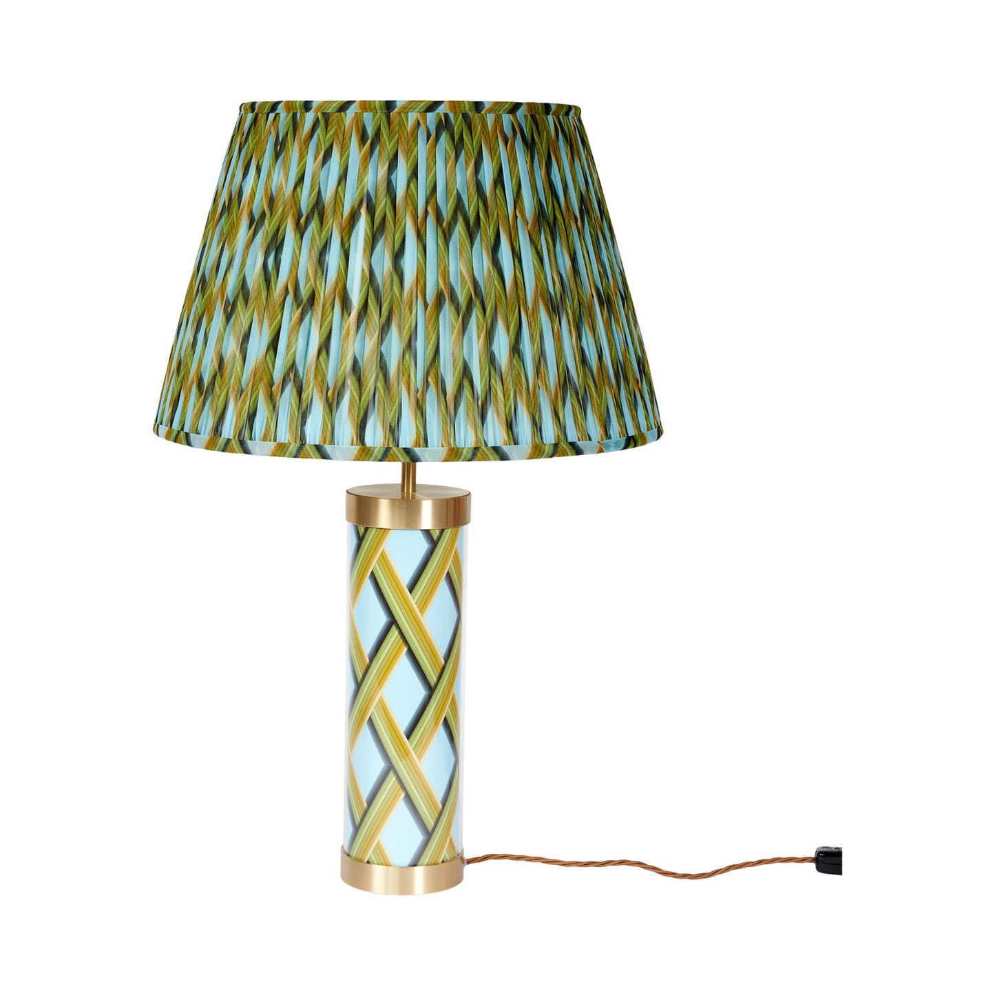 Trellis Work - Sky Blue Glass & Brass Lamp