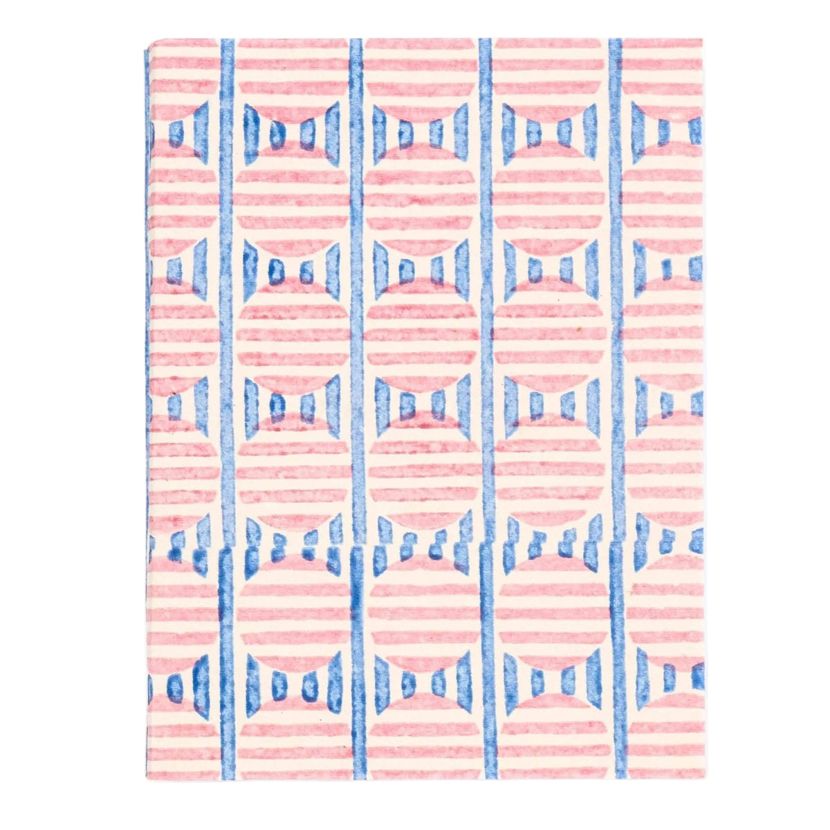 A5 Block Print Notebook - Pink Striped Circles