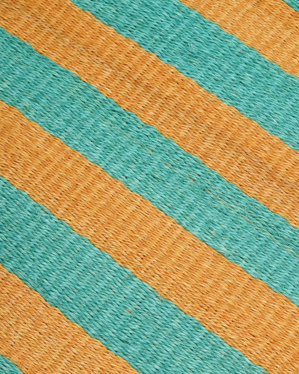 MSHALE: Golden Yellow & Turquoise Striped Woven Sisal Runner