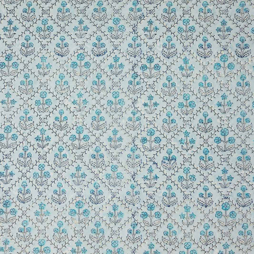 Block Printed Wrapping Paper - Floral Lattice Blue Opal
